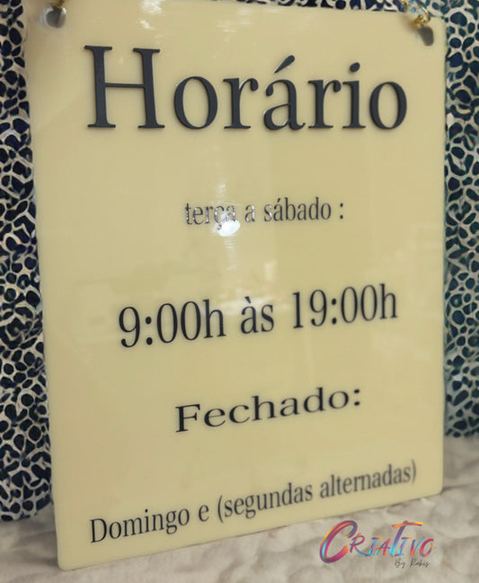 Placa de Horário Comercial Personalizada em Acrílico